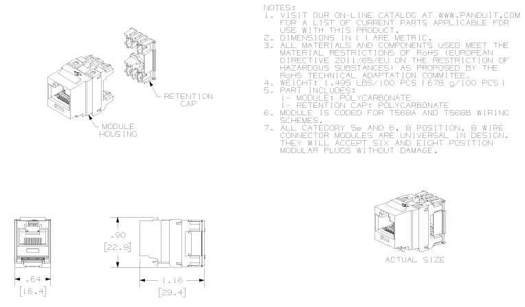 Mechanical Drawing - Panduit NetKey® NK688M Cat 6 Punchdown Jack Modules